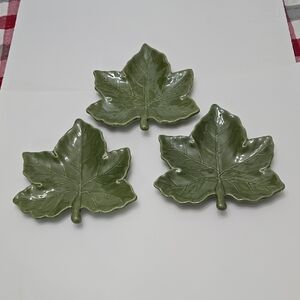Pottery Barn Set Of 3 Harvest Maple Leaf Salad Dessert Plates Green